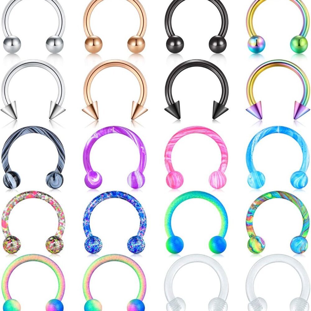 16G Stainless Steel Horseshoe Septum Rings – Hypoallergenic Body Jewelry Set
